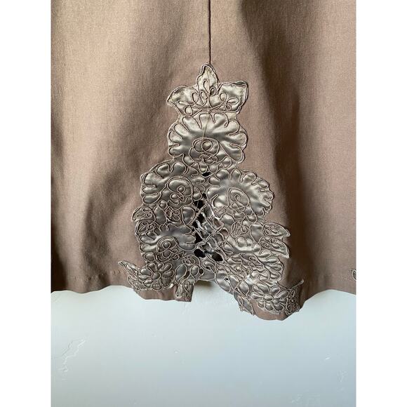 Spiral Brown Embroidered A-Line Cotton Blend Midi Skirt- Size Large - Picture 4 of 9